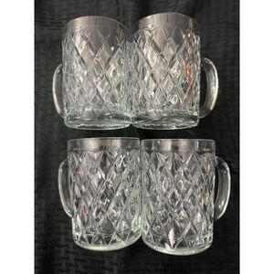 4 Vintage Paul Sebastian Crystal Mugs Diamond Cut Handled Glasses Discontinued